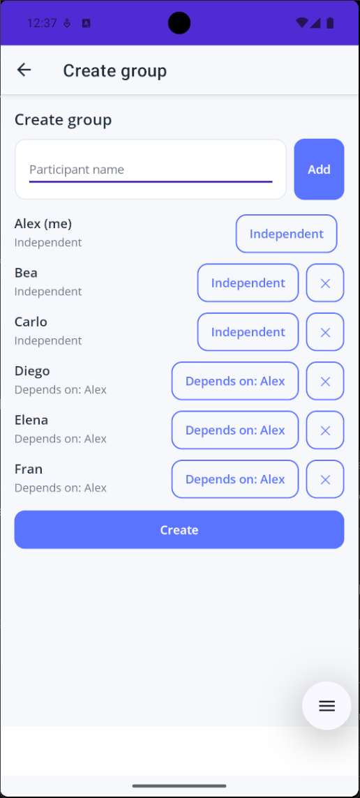 Create group - add people and define who depends on whom